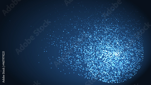 Spherical shape with many glowing particles. Big data transfer. Technology background concept. Vector