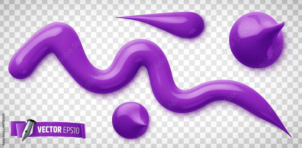 Vector realistic illustration of purple paint on a transparent background.