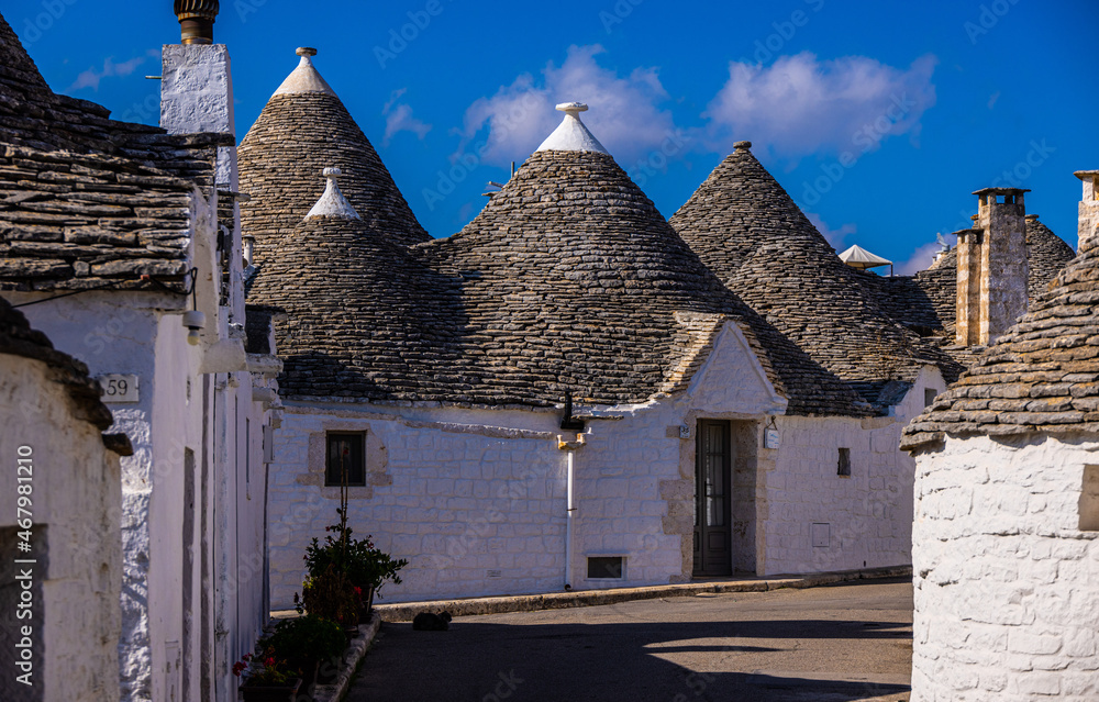 Historic Trulli houses in the city of Alberobello in Italy - a tourist attraction - travel photography