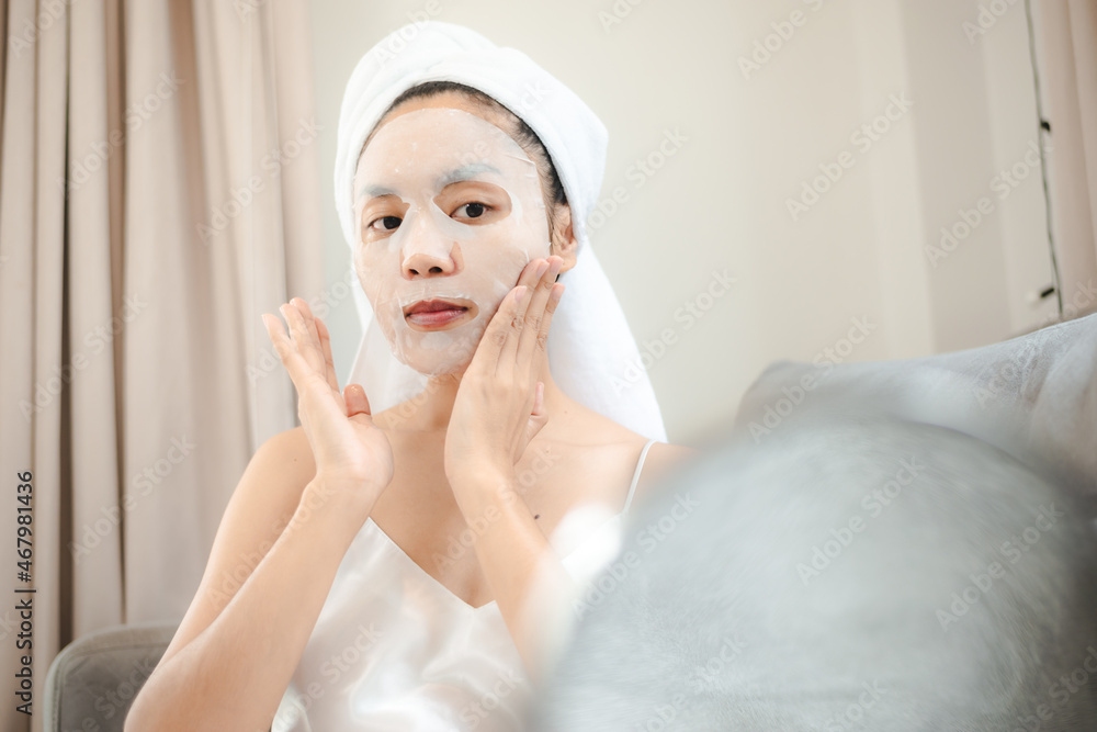 Asian woman with cosmetic face mask skincare to body healthy treatment spa Asian woman with cosmetic face mask skincare to body healthy treatment spa