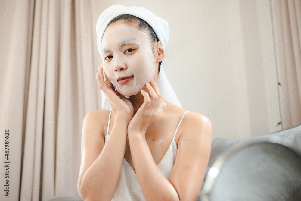 Asian woman with cosmetic face mask skincare to body healthy treatment spa Asian woman with cosmetic face mask skincare to body healthy treatment spa