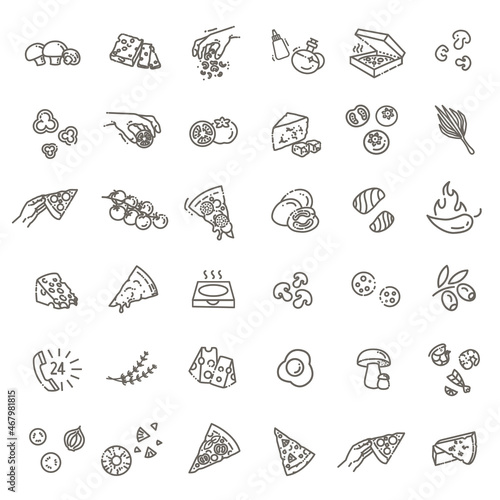 Italian traditional pizza vector outline icons set. Ingredients