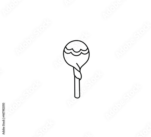 Vector isolated round lollipop on a stick contour black line simple graphic drawing. Drawn sucking candy icon, logotype, symbol