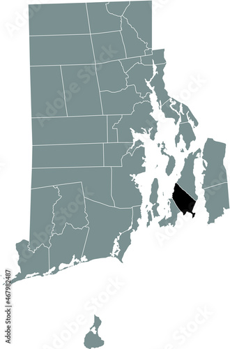 Black highlighted location map of the Middletown inside gray administrative map of the Federal State of Rhode Island, USA