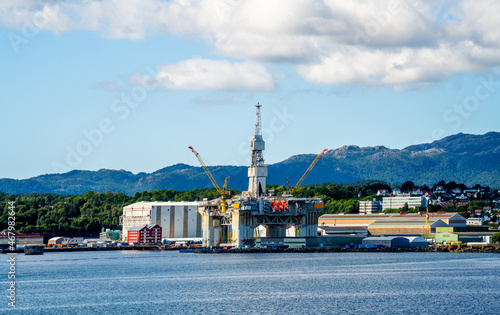 Harbour with oil platform near Stavanger, Norway
