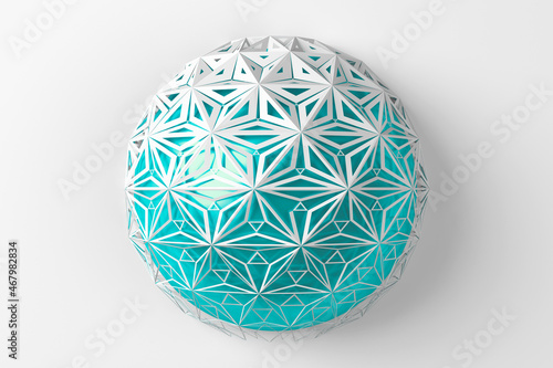 Abstract creative modern gold and white 3D three-dimensional sphere background with collapsing into many different triangles around the layer. 3d illustration.