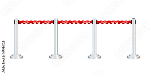 Red carpet with red ropes on golden stanchions. Exclusive event, movie premiere, gala, ceremony, awards concept. Vector illustration.