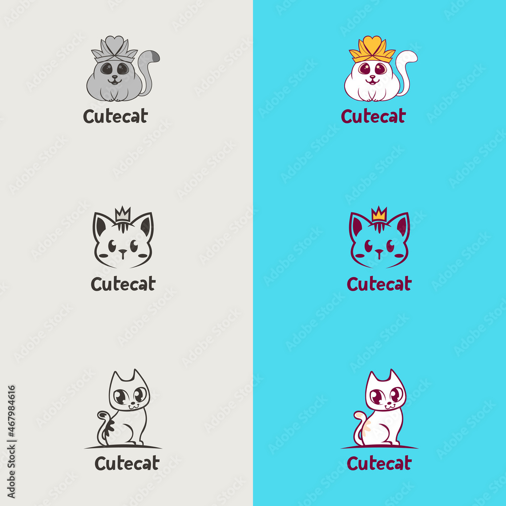 Fototapeta premium Cute vector cat cartoon logo template. pet logo set for pet shop