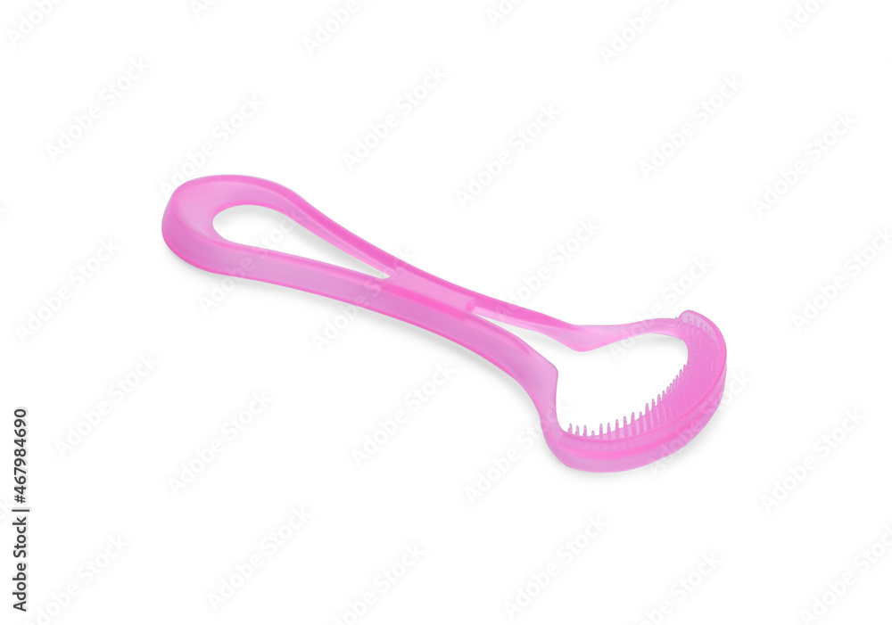 New tongue cleaner for oral care isolated on white New tongue cleaner for oral care isolated on white