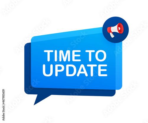 Hand Holding Megaphone with Time to update. Megaphone banner. Web design