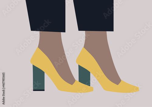 A pair of high heels in yellow and green, elegant modern lifestyle