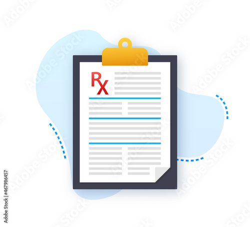 Blank Rx prescription form isolated on white background. Vector stock illustration