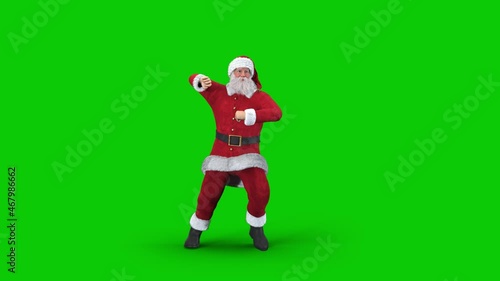 Santa Claus dances k-pop happy energetic dance. Merry christmas and happy new year dancing theme. Funny old Santa doing Gangnam style movements animation isolated on greenscreen with alpha 3D render