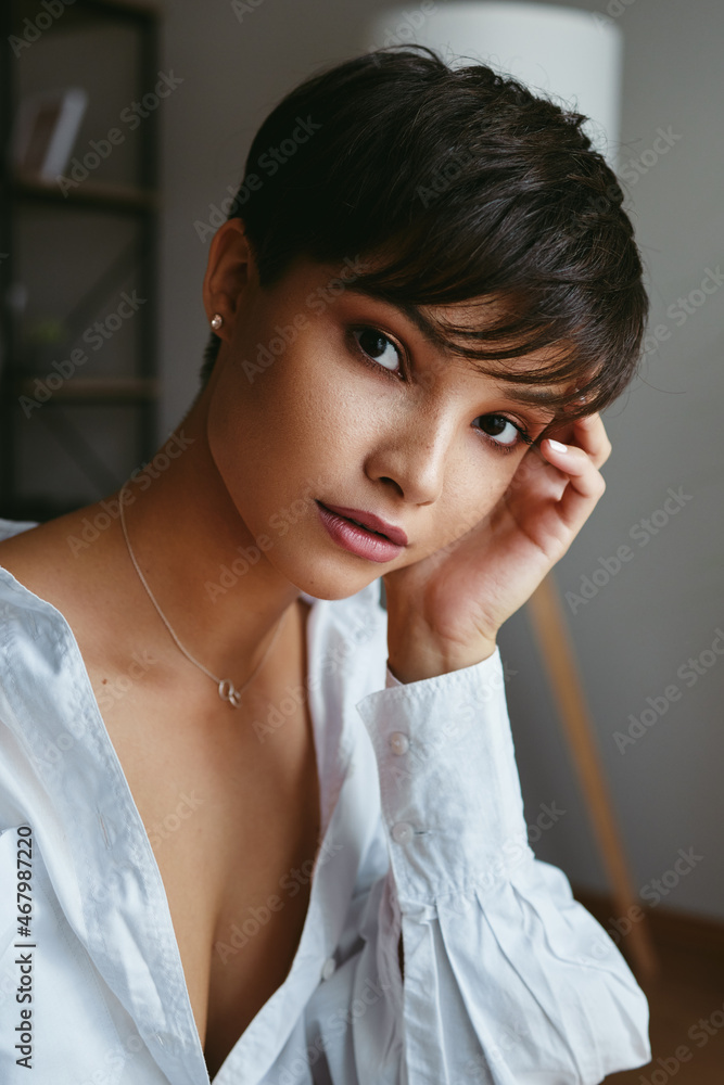 Beautiful Young Woman With Short Hair