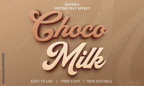 Choco milk editable 3D text effect Premium Vector