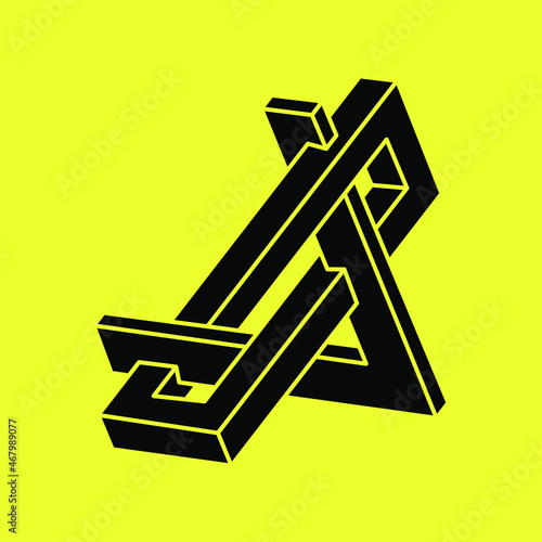 Impossible object. Optical illusion shapes. 3d illustration. Geometric figures. Escher paradox.