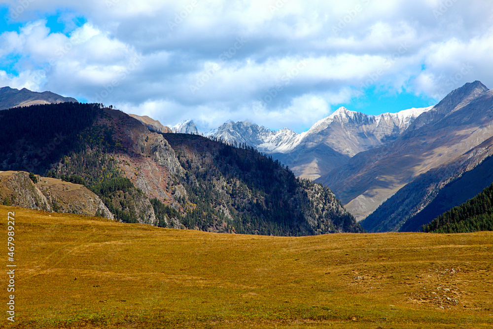 Beautiful landscape with mountain peaks of the Caucasus.