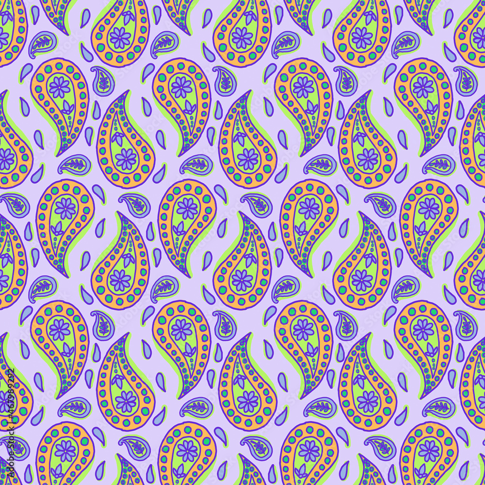 Fototapeta premium Hand drawn t Paisley Seamless Pattern for kids design, party, anniversary, birthday. Design for banner, poster, card, invitation and scrapbook 
