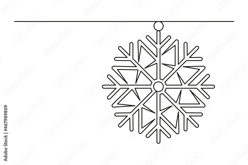 Continuous one line drawing of Christmas snowflake. Christmas snowflake isolated on white background. Vector illustration Continuous one line drawing of Christmas snowflake. Christmas snowflake isolated on white background. Vector illustration
