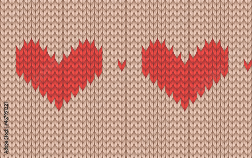 Knitting texture vector seamless pattern red heart and beige 1
