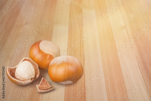 Hazelnut nut health organic brown autumn background concept. Food background.