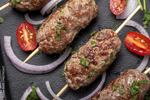 Traditional homemade kefta or kebab of meat. Halal concept. Arabic and turkish food photo