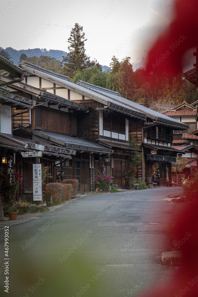 Tsumago-juku traditional japanese village with wooden houses