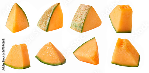 Quadro su tela slices of cantaloupe melon isolated on white background.