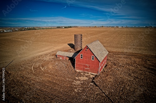 Old Red Barn surrounded by fields