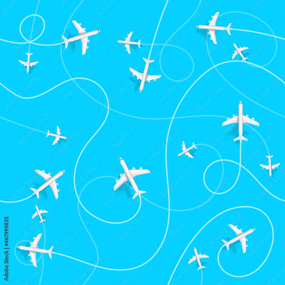 Airplane destinations vector seamless background