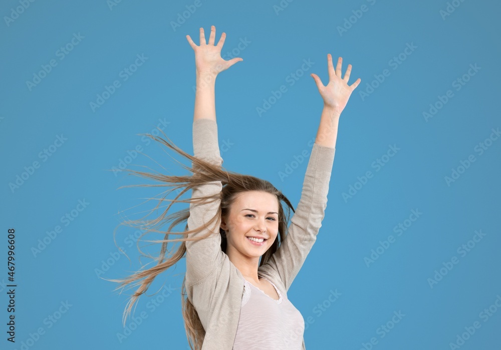 Questioned unaware young girl hands spread sideways Questioned unaware young girl hands spread sideways