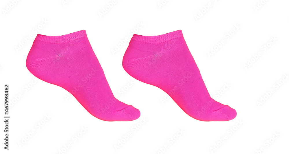 Short bright pink pair of socks on a white background Short bright pink pair of socks on a white background