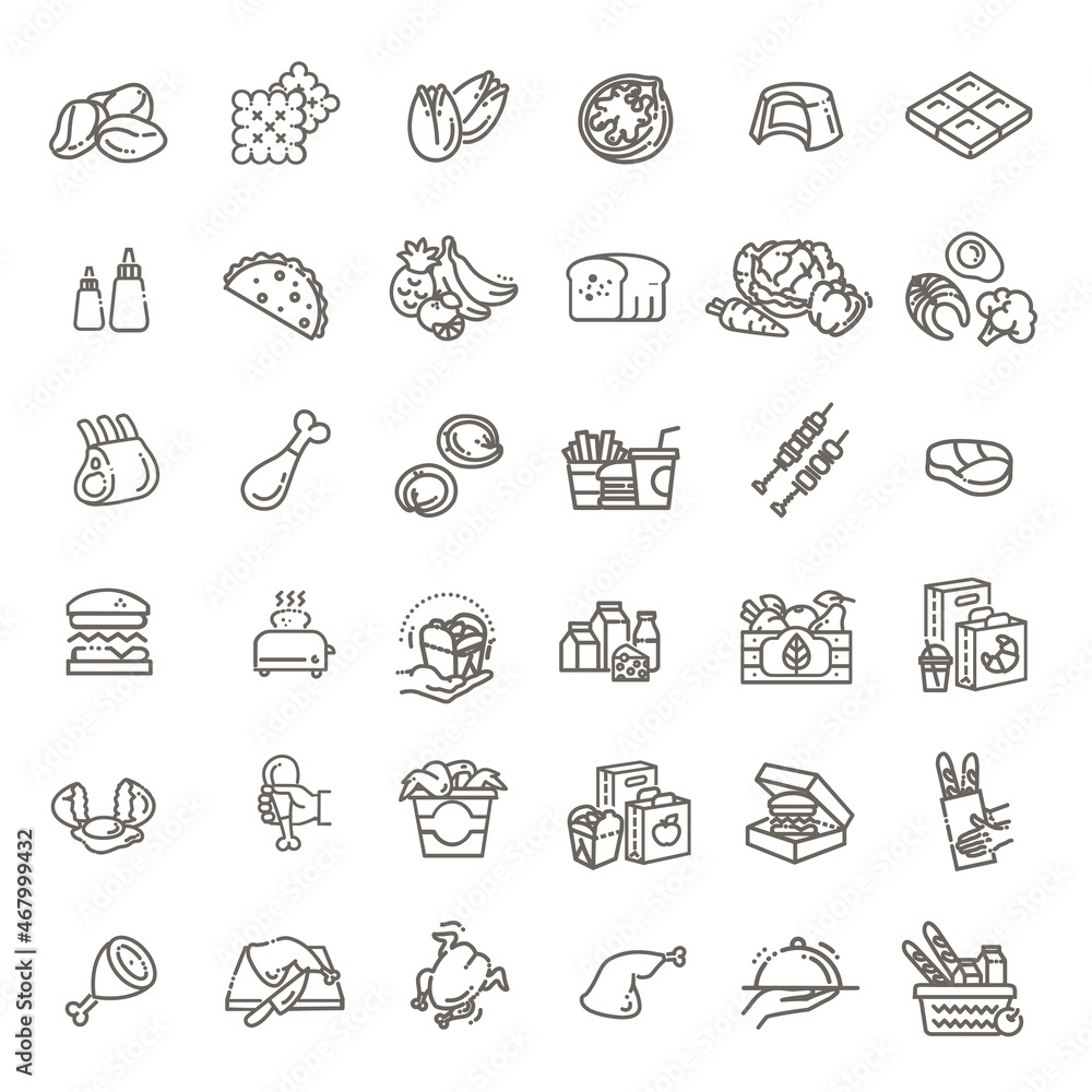 Food and drink thin vector icon set Food and drink thin vector icon set