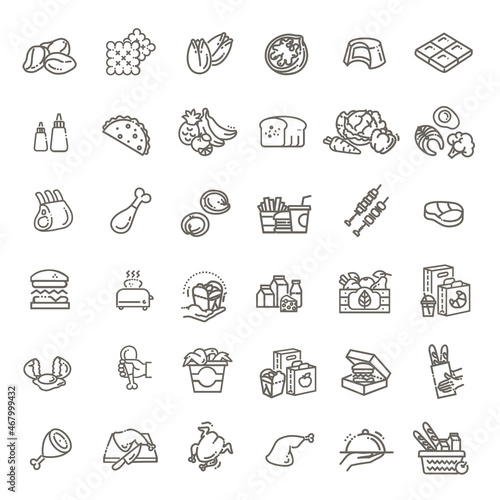 Food and drink thin vector icon set