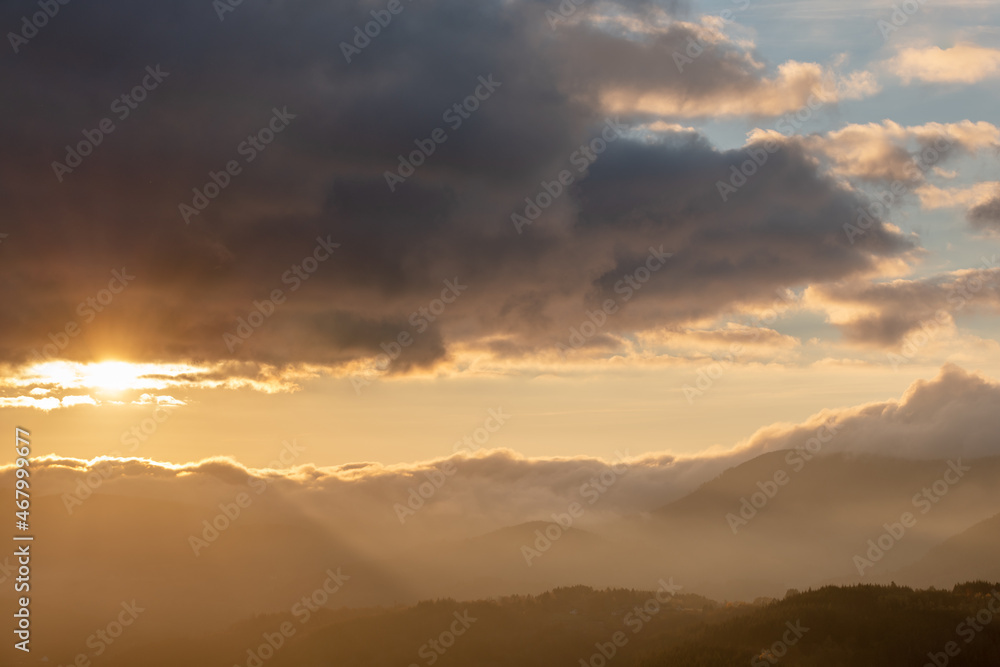 Mist in the mountains in autumn.