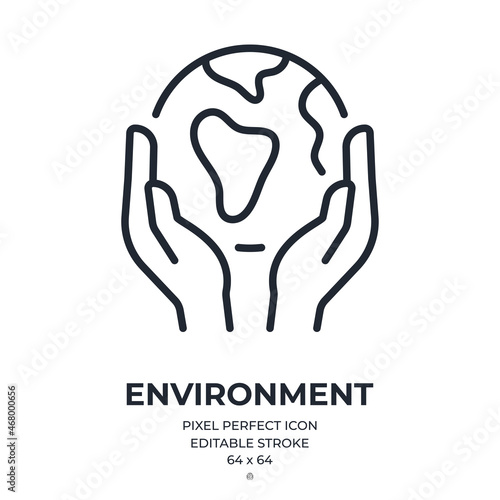 Earth and environment protection concept editable stroke outline icon isolated on white background flat vector illustration. Pixel perfect. 64 x 64.