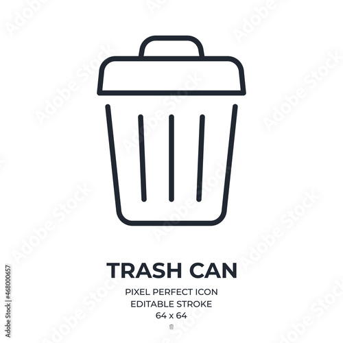 Trash can editable stroke outline icon isolated on white background flat vector illustration. Pixel perfect. 64 x 64.