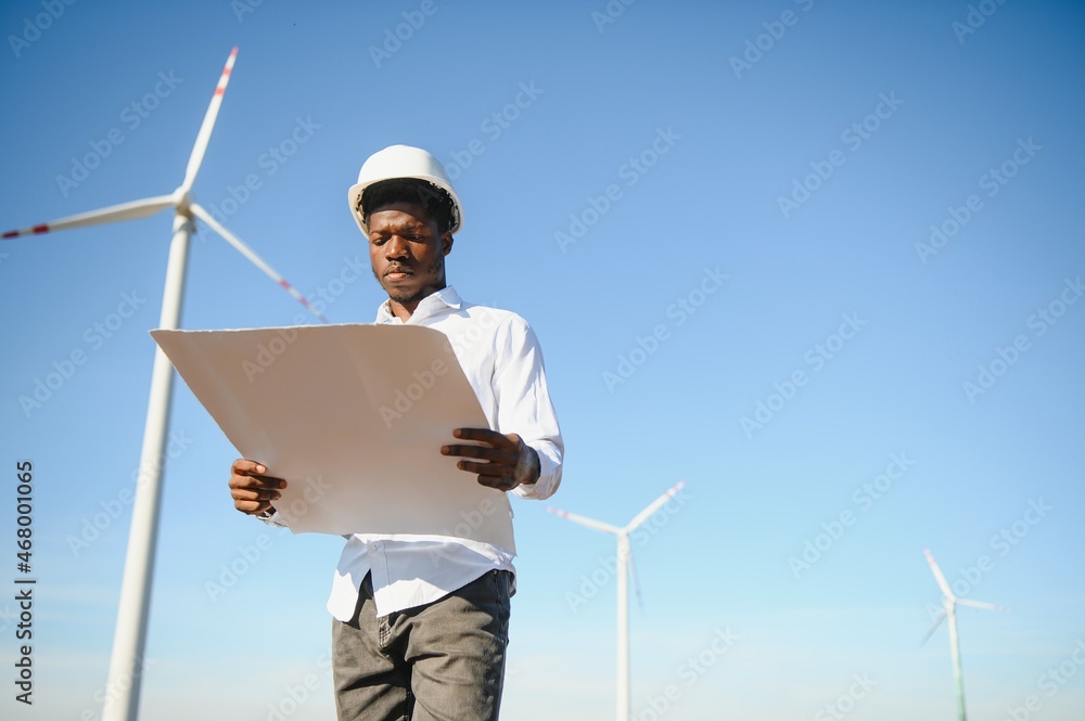 Power engineer are working with wind turbines.