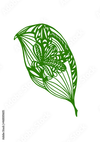 Decorative leaf, doodling.Fantasy flower.Black and white Image, art coloring.