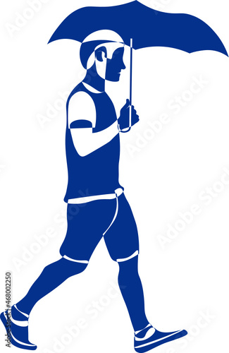 hombre caminando bajo la lluvia, con paraguas. Fondo transparente