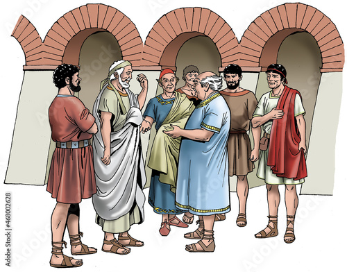 Billede på lærred Group of men from Ancient Rome talk to each other