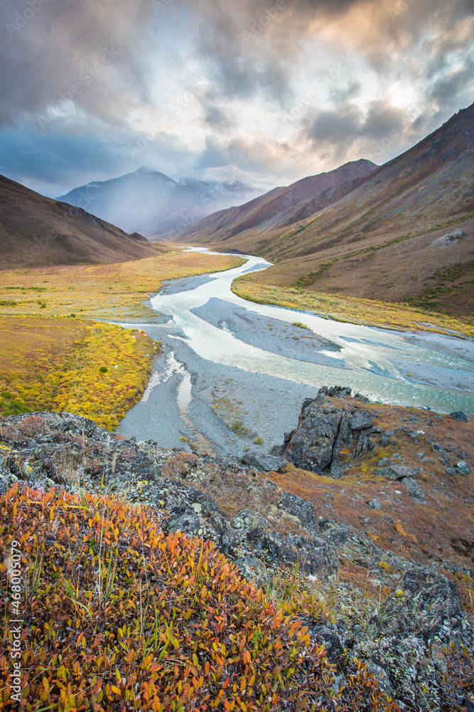 Storms roll over the Brooks Range  and the Kongakut River in the Arctic National Wildlife Refuge, Alaska.
