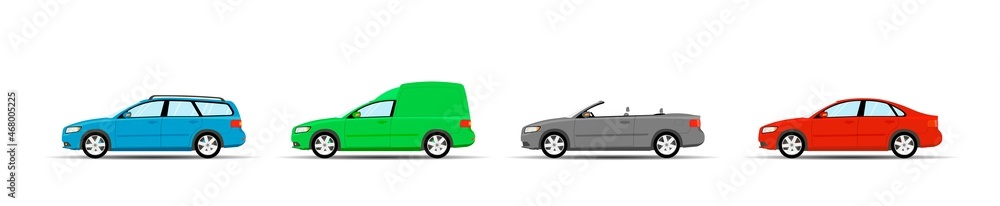 Naklejka premium Set of vector images of cars. Car body options. Vector illustration.