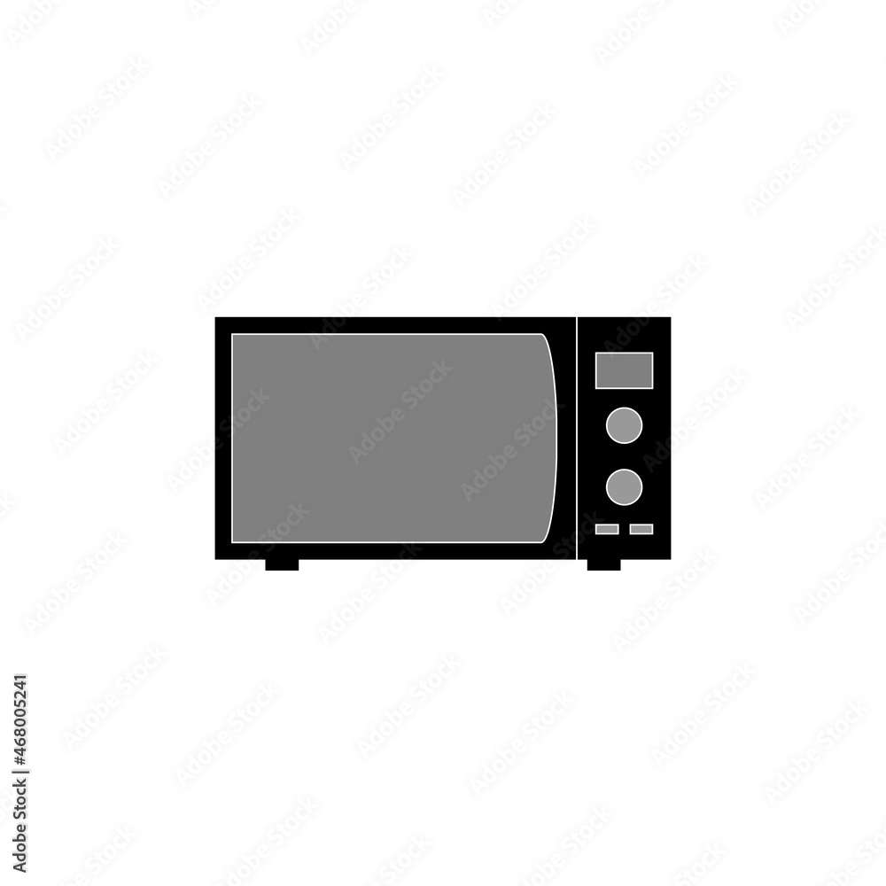 The icon of a microwave oven for heating food is black on a white background. The icon of a microwave oven for heating food is black on a white background.