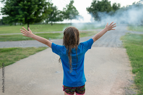 Summer Fun Smoke Fireworks Childhood Get Outside Fresh Air Girl Happy 