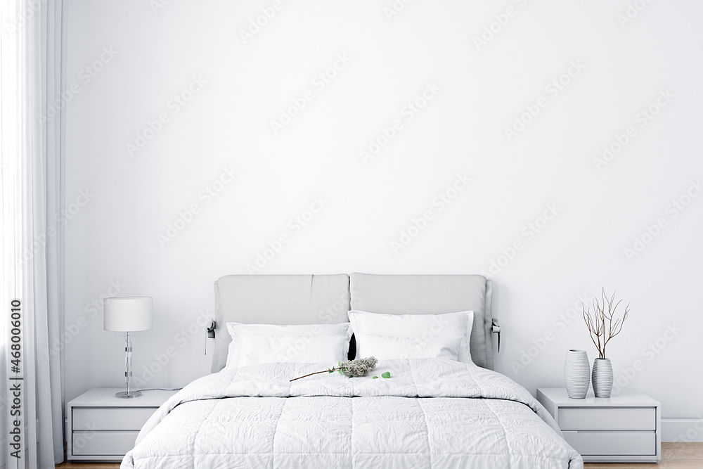 bedroom background white wall Stock Illustration | Adobe Stock