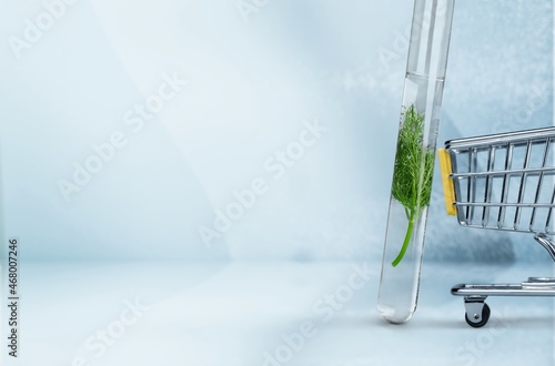 Glass test tube in chemistry science research lab white blue background