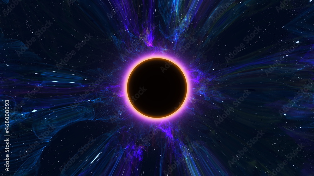 Obraz premium Supernova explosion with 3d render sucking matter into infinite space. Gravitational apocalypse with futuristic glow. Ecumenical armageddon with bright destruction of solar system.