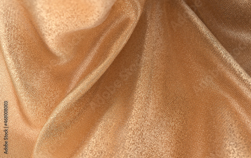 Luxury soft textile fabric in motion 3d render. Abstract modern golden cotton 3d background