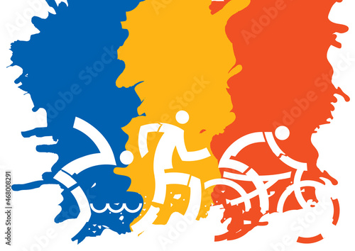 vector, water, spatter, spill, iron man, extreme, strong, triathlete



Three Triathlon Racers, baner background.
Expressive drawing of Three triathlon athletes on  grunge background.Vector available.